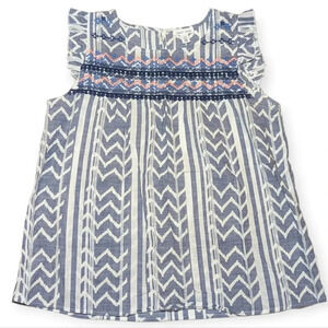 Tribal Jeans 100% Cotton Embroidered Aztec Short Sleeve White Navy Shirt Top Med